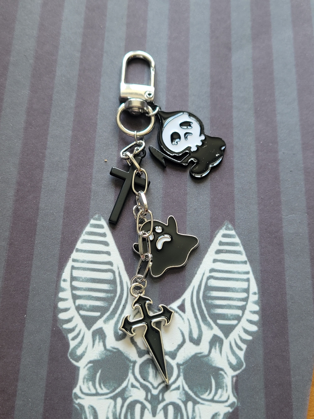 💀NEW💀 Black Gothic Charm Keychain with Cross & Ghosts